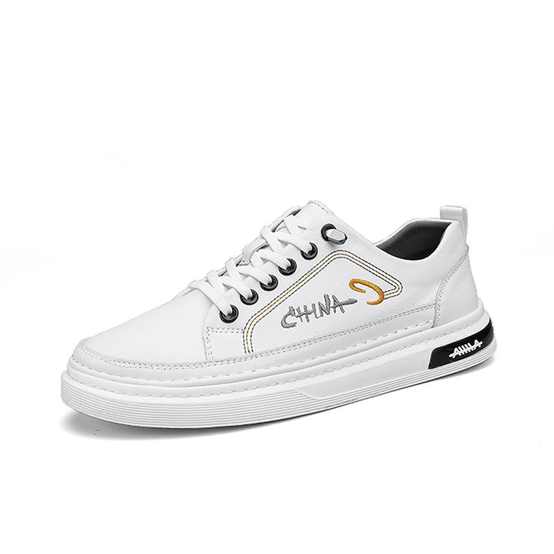 Board shoes men's 2025 autumn new leather flat-bottomed lace-up casual versatile campus style white shoes men's sports shoes