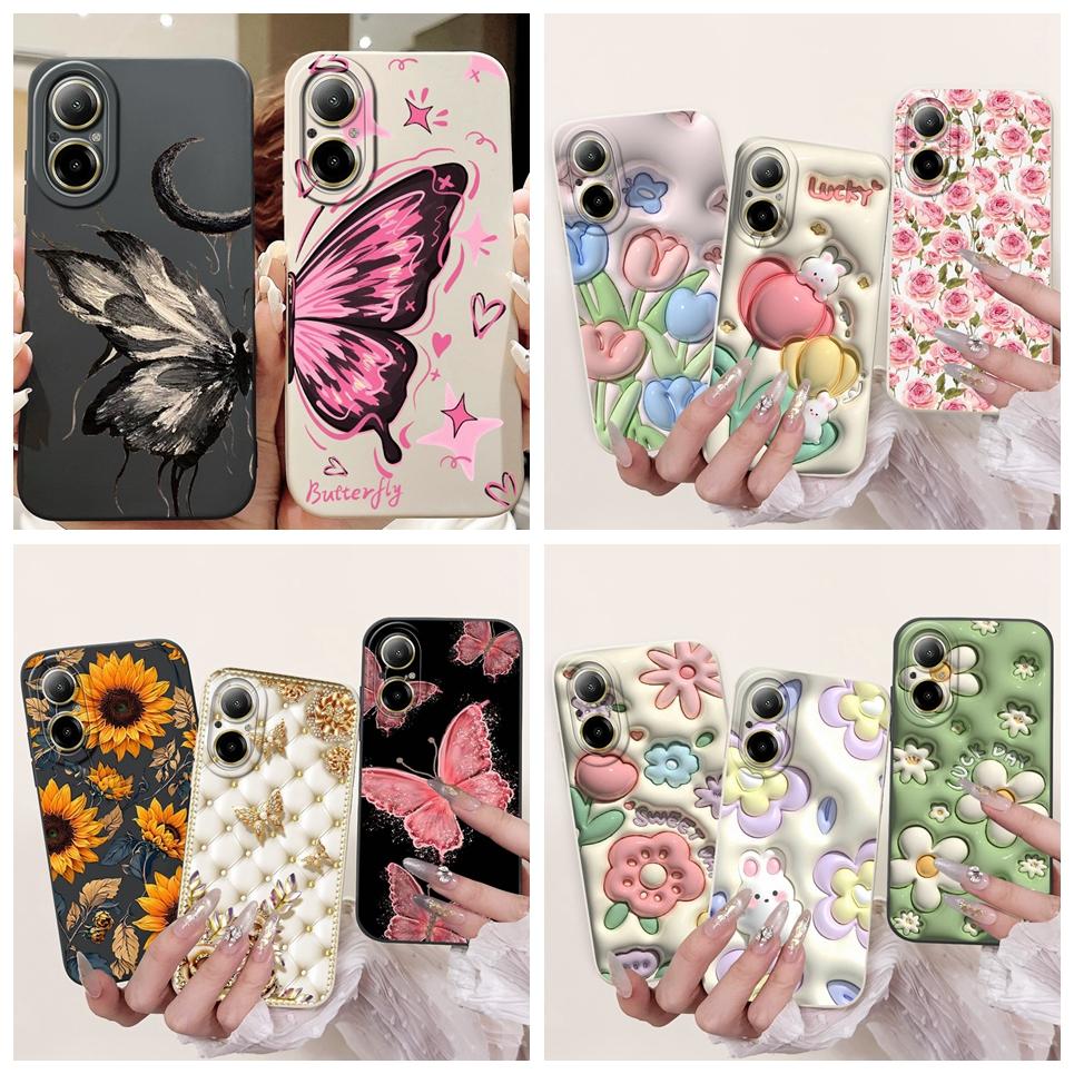 For Realme C67 4G RMX3890 Back Cover Realme C67 5G Case Girly Flower Butterfly Fashion Funda Soft Liquid Silicone Bumper Etui
