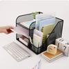 Desk Paper File Tray Organiser 3-Tiered Metal File Letter Tray With Book Rack Space Saving Document Organiser For Office