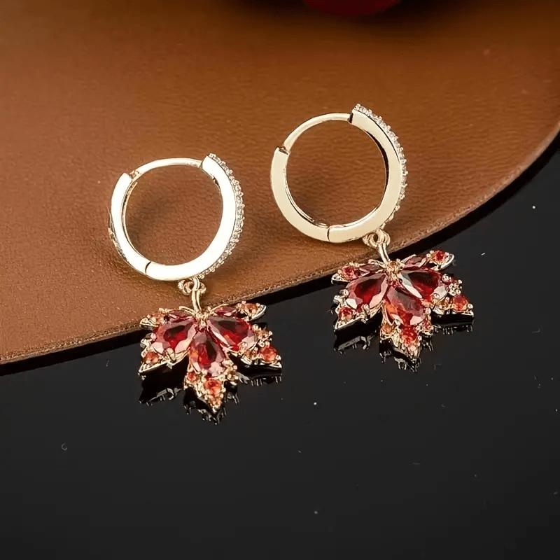 Exquisite Maple Leaf Design Shiny Zircon Inlaid Dangle Earrings Bohemian Elegant Style Delicate Female Earrings