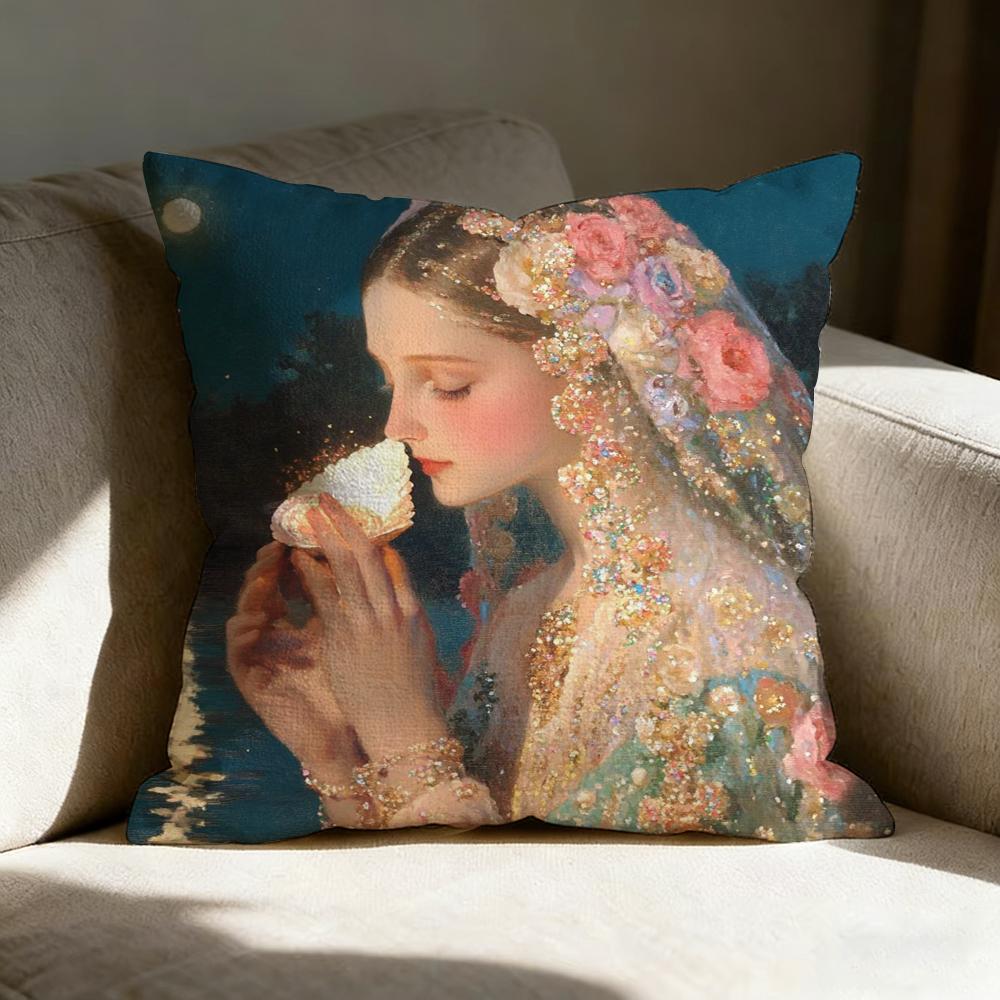 Pearl Girl Pillow Case Linen Pillow Covers Cover For Couch Living Room Bench Patio Floor Linen Home Decor