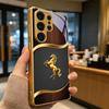 Stallion Emblem Electroplated Golden Phone Case For Samsung Galaxy S25 S24 S26 S23 S22 S21 S20 Ultra Plus FE S26+ Glass Cover