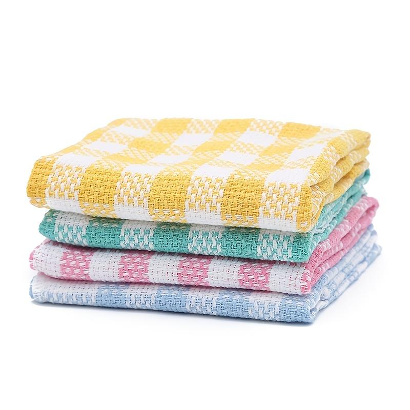 10pcs Large Checkered Cleaning Cloths Absorbent Reusable Dish Towels In Assorted Colors Red, Blue, Yellow, Orange Durable Polyester Fabric for Kitchen