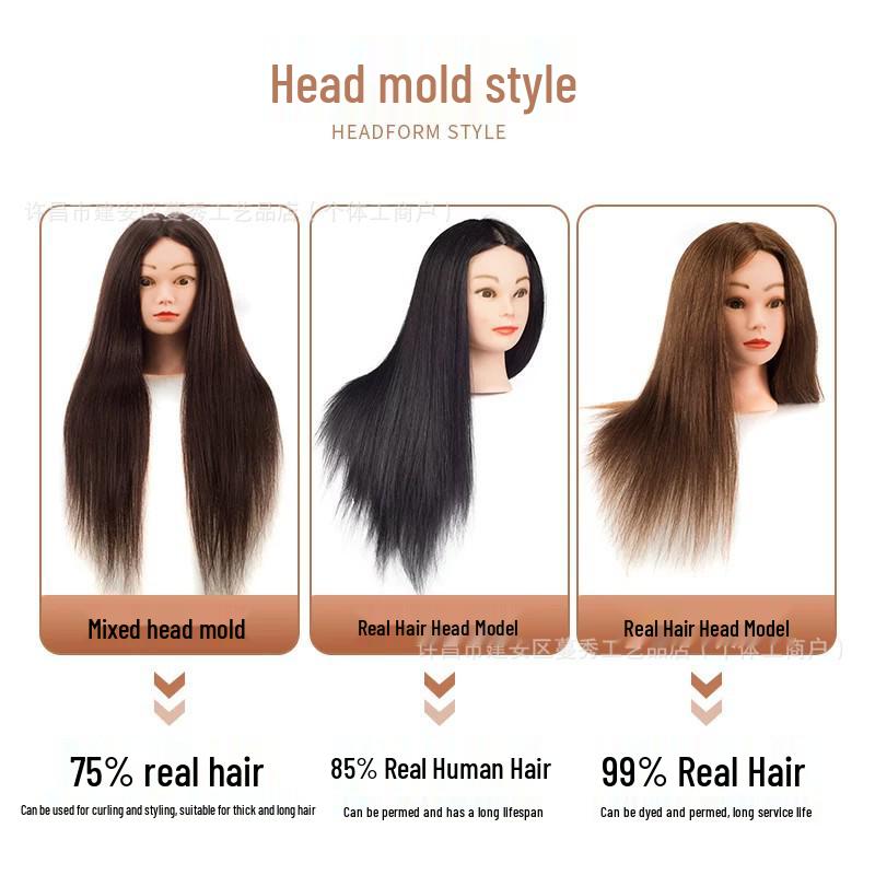 Real Hair Mannequin Head for Hairdressing, Braiding, Updos, and Makeup Practice