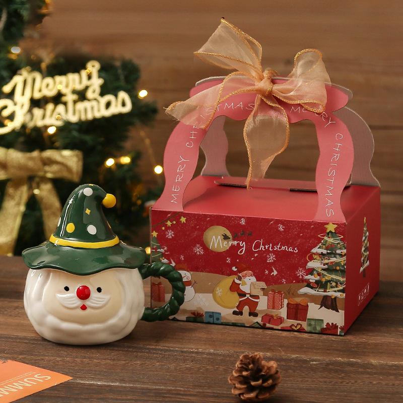 Cartoon Christmas Mug with Magnetic Lid Spoon DIY Ceramic Cup Large Capacity Gift