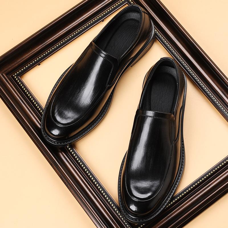 Men's Casual Slip-On Work Shoes Breathable Anti-Slip Wedding Groom Formal Business Leather Shoes Rubber Sole Adult Footwear