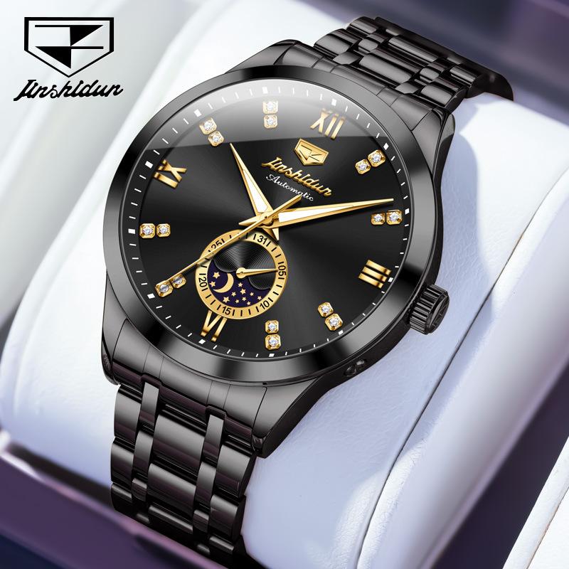 JINSHIDUN Fully Automatic Mechanical Watch Moon Phase Three-hand Men's Wristwatch