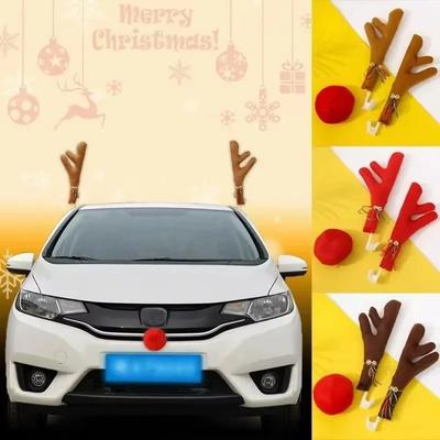 Decoración Navideña para Coche Cuernos de Ciervo Kit de Cuernos de Ciervo Navideños para Coche Set de Regalo Navideño para Coche Accesorios para Coche Colgante Decorativo