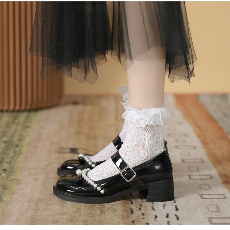 

Женские туфли Мэри Джейн на высоком каблуке, новые маленькие туфли из маленькой кожи на толстой подошве, с бантом для юбки и жемчужной отделкой, одинарные туфли 40 чёрный