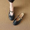 Krazing Pot Cow Skin Mules Round Toe Size 42 Low Heels Slip on Light Shoes Increased Hollow Style Autumn Pumps