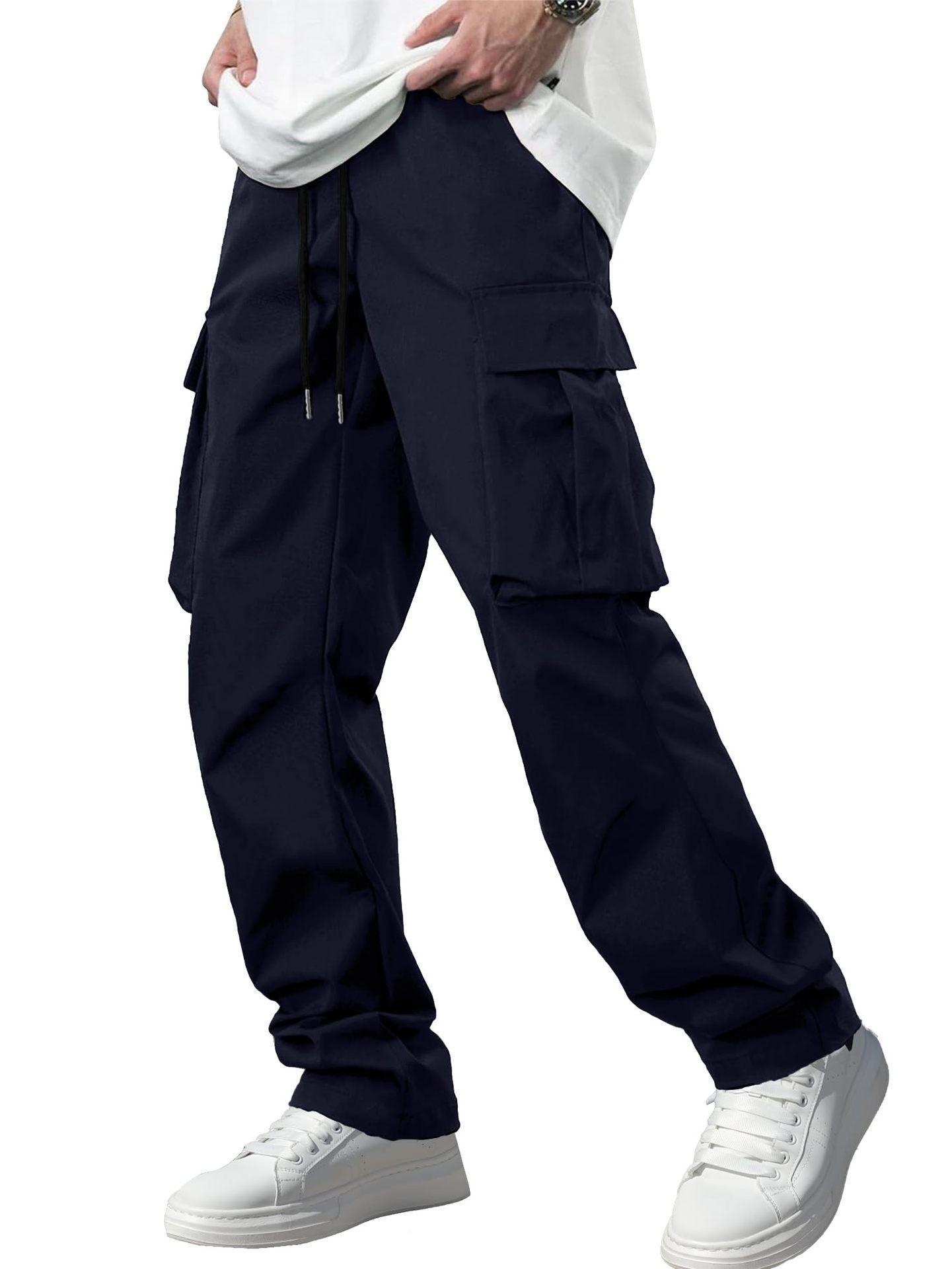 2024 Herren Sommer Cargo-Hose mit Kordelzug – Mehrere Taschen, Lässige Passform 2XL navy blau