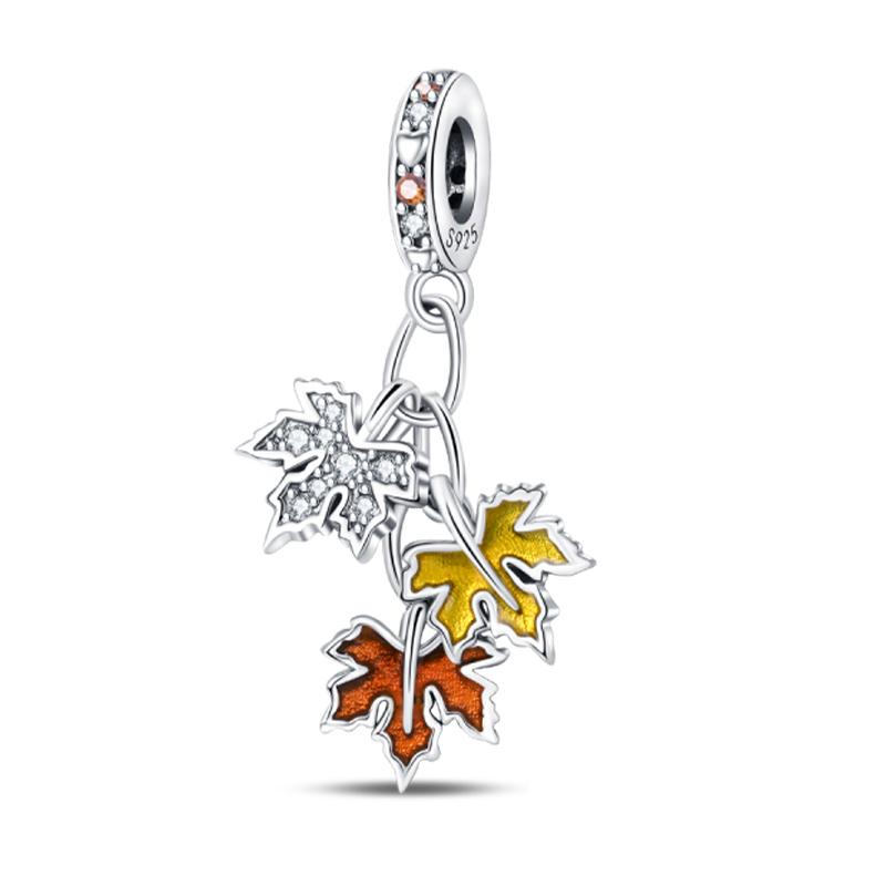 Série Outono de Cobre Folhas de Bordo Marrons Espantalho Esquilo Abóbora Pingentes Contas Encaixam Pulseiras Pandach Joias Diy