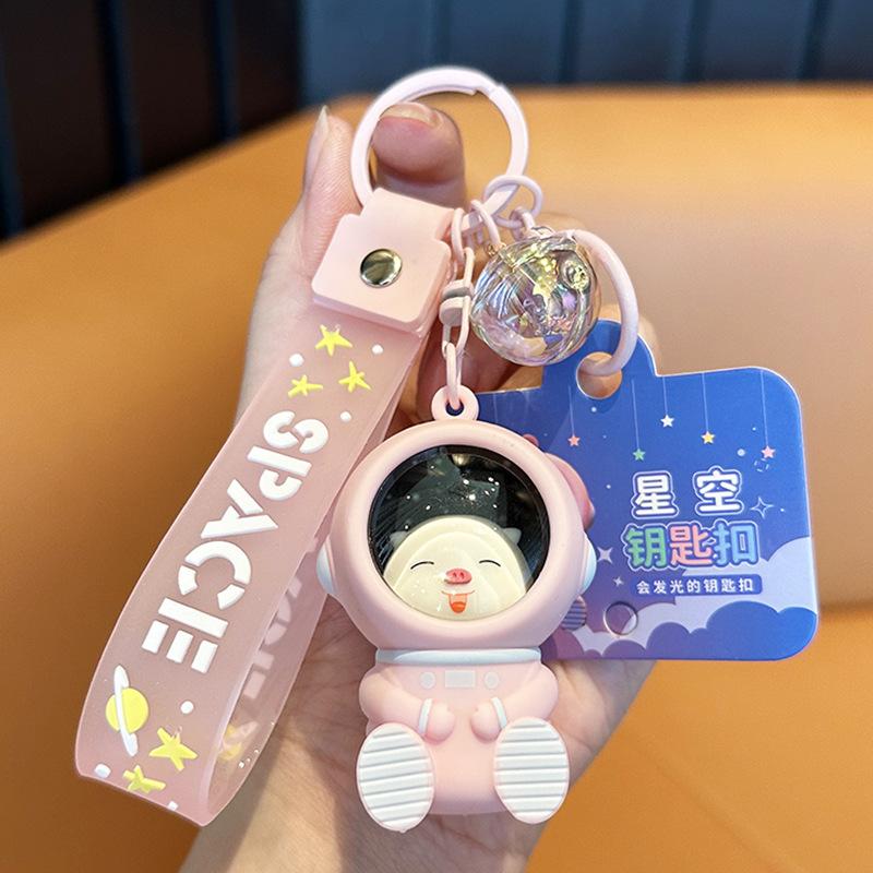 Luminous Starry Sky Cute Pet Keychain Cute Piggy Astronaut Car Key Chain Female Exquisite Cartoon Bag Pendant
