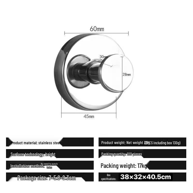 Saugnapfhaken aus Edelstahl – kein Bohren erforderlich, hohe Tragkraft für Mäntel, Hüte, Handtücher; Ideal für Badezimmer, Küche oder hinter Türen.
