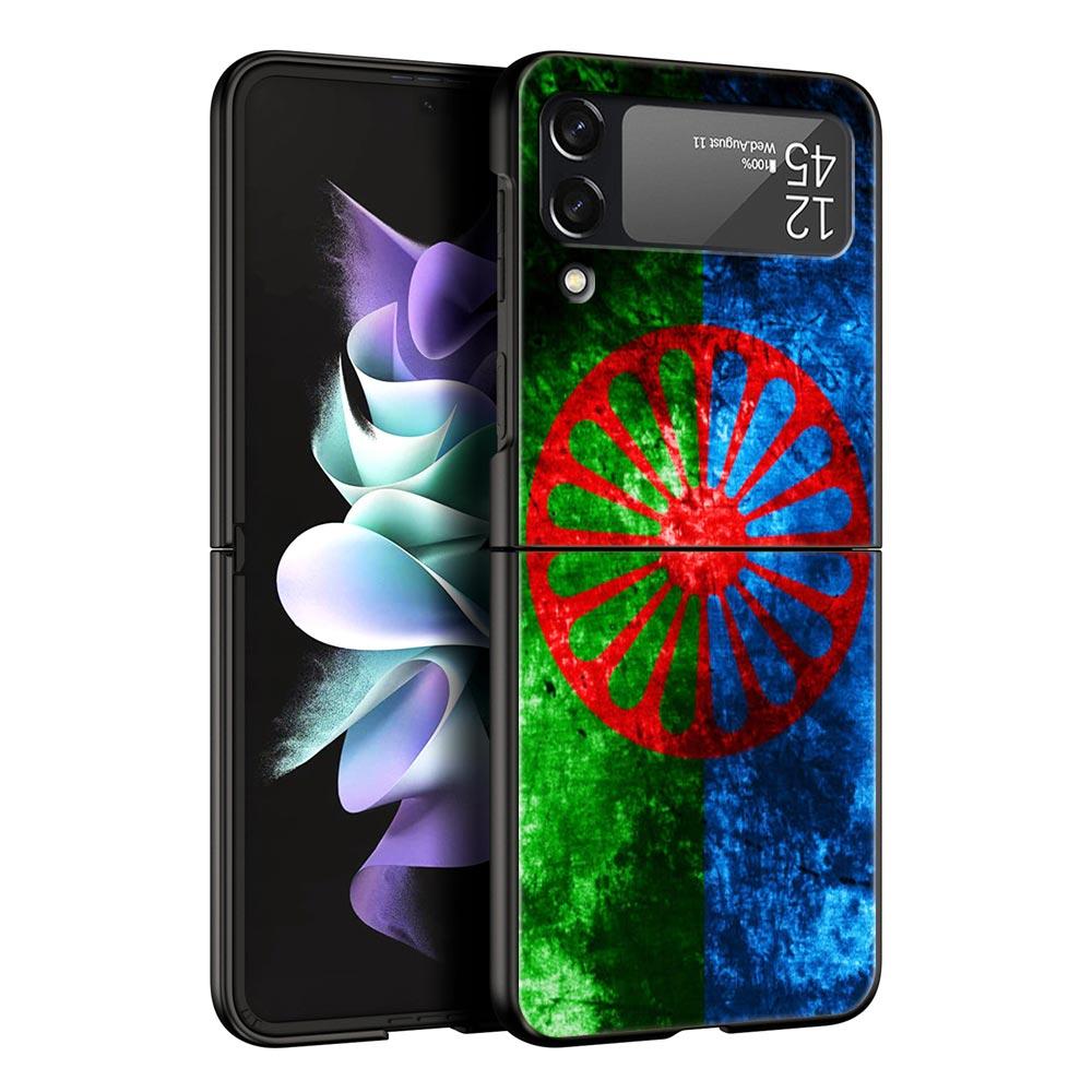 Gypsy Romani Roma Flag Z Flip 4 Phone Case For Samsung Z Flip 3 5G Black Hard Shell Galaxy ZFlip3 ZFlip5 Cover Folding Luxury