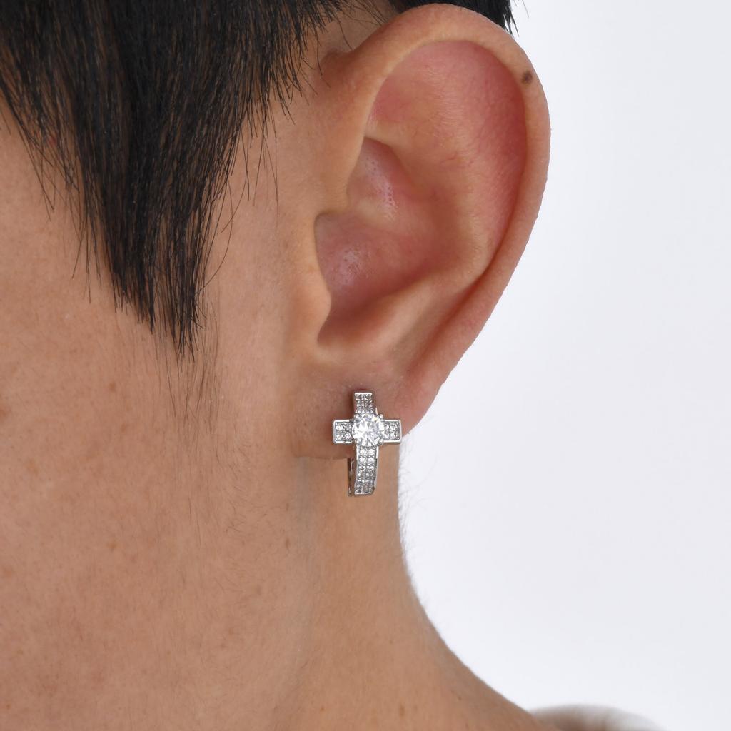 Cross Hoop Earrings for Men Boys,Hip Hop Big Zircon Huggies Earrings,Cool Rap Trendy Zircon Gifts