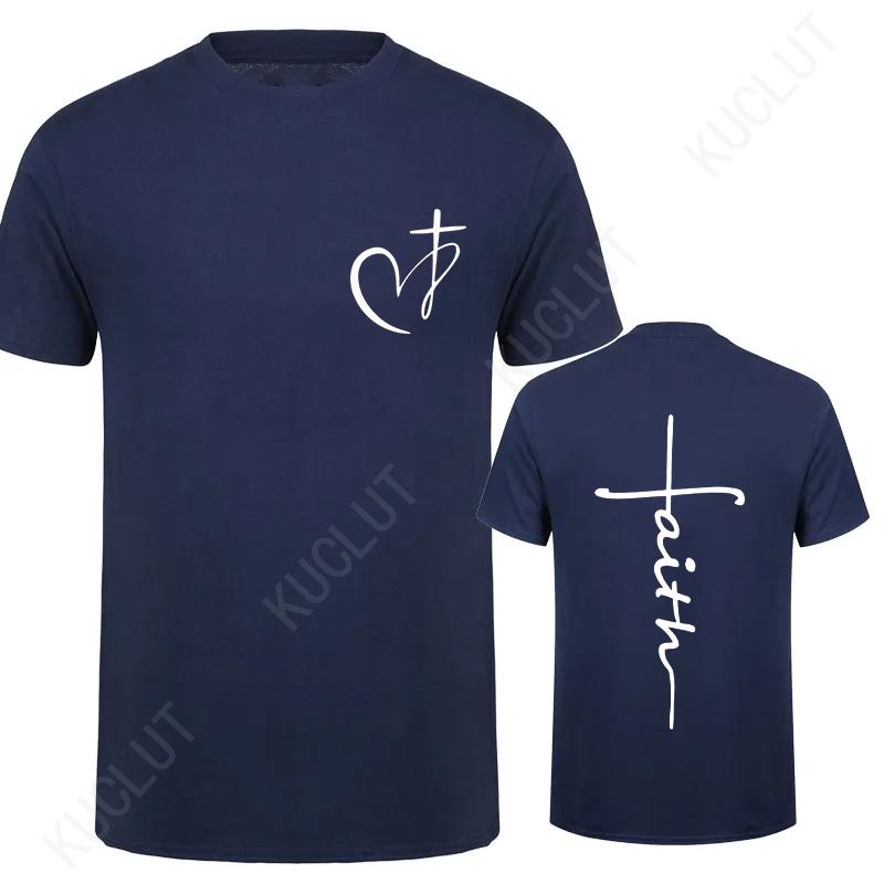 Heart Cross Print Christian T-shirt for Men Clothes Jesus Faith Male T-shirts Summer Plus Size Tee Shirt Oversized Clothing Tops