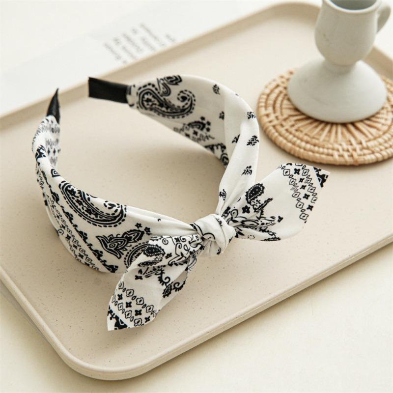 New Paisley Headband for Women Wide-Brimmed Floral Print Hairband with Bow Tie and Rabbit EarsTurban Headwrap Girls Accessories