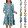 Women's V-Neck Flowing Layered Bohemian Long Sleeve Floral Print Dress