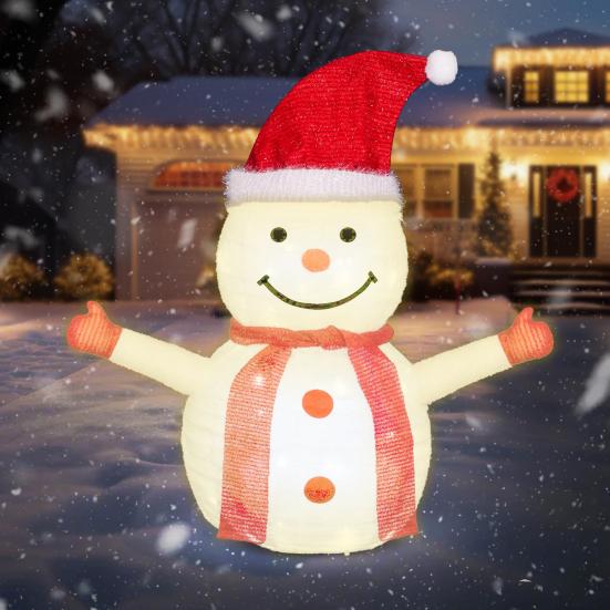 Christmas Lighted Snowman Decoration Collapsible White Snowman with Built-in Lights Battery Operated Light-Up Christmas Decoration for Porch Yard Lawn
