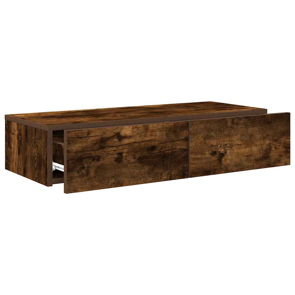 Wall Mounted Shelf with Drawers Smoked Oak Finish 80 x 33 x 17 cm Engineered Wood