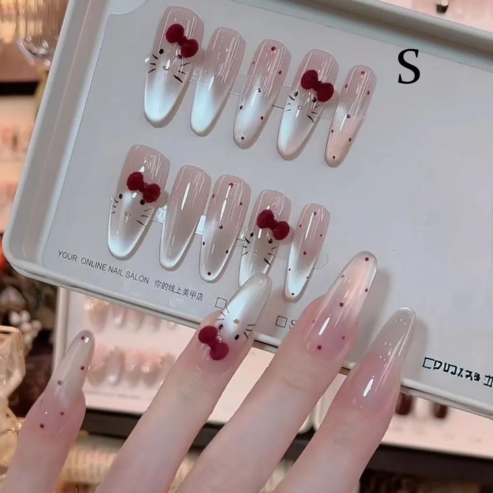 

Press On Nails Full Cover False Nails Set with Bowknot Design and Dotted Pattern Reusable Artificial Nails for Daily Wear and Special Occasions One Size