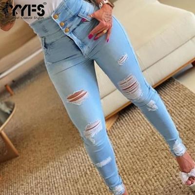 Pantaloni casual a vita alta in denim strappato alla moda da donna Pantaloni e pantaloni capri casual