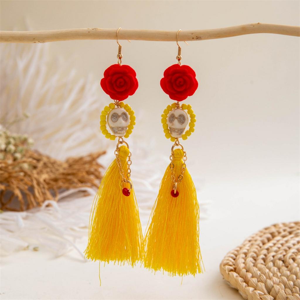 Halloween Resin Earrings Heart Flower Bow Skull Bride Pumpkin Fringe Dangle Cute Gothic Jewelry For Women Men Party Accessories