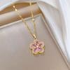 Elegant Pink Diamond Rhinestone Flower Necklace - Versatile Luxury Clavicle Chain