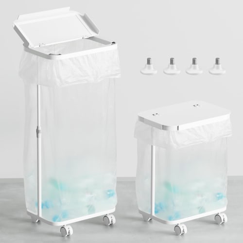 TTWO Garbage Bag Holder with Lid, Side-Opening, Height Adjustable, W33.5 x D22.5 x H (47.5-81 cm), Slim Garbage Bag Stand, Fits 20L-90L, Large Capacit