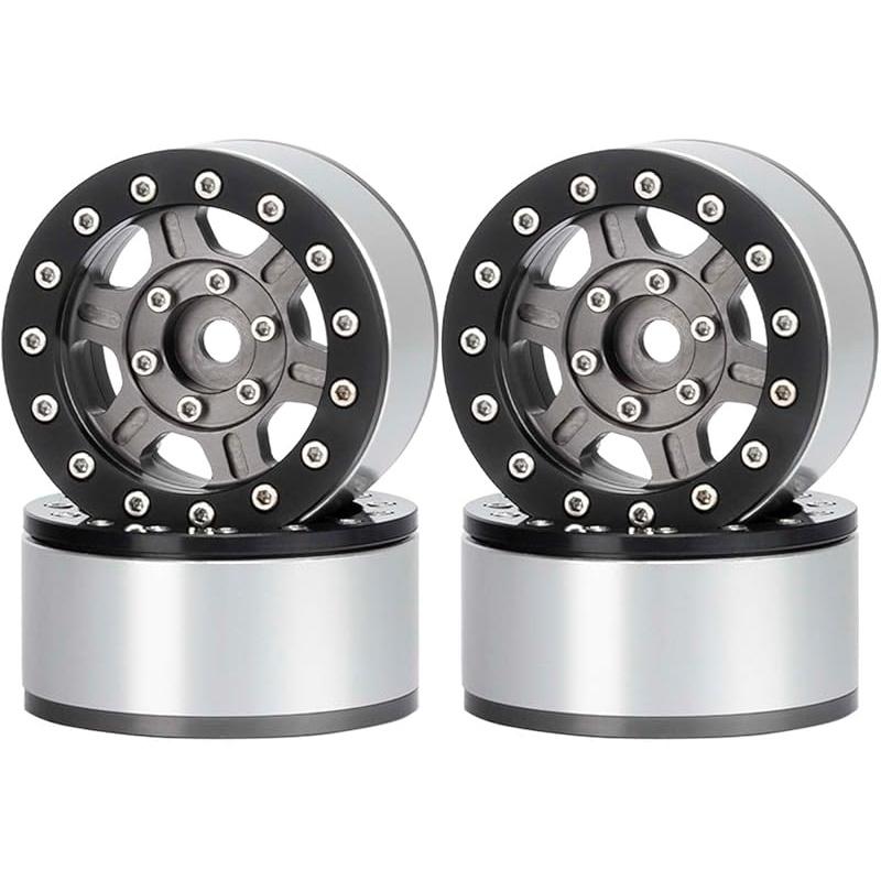 4PCS 1.55 inch Metal Beadlock Wheels Rim Hub RC Aluminum Alloy Wheel Replacement for 1:10 RC Rock Crawler Car for Axial 90069 D90 TF2 Tamiya CC01 MST