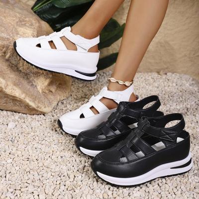 New Large-sized Sandals with Wedge Heels and Velcro for Women Thick-soled Casual Shoes