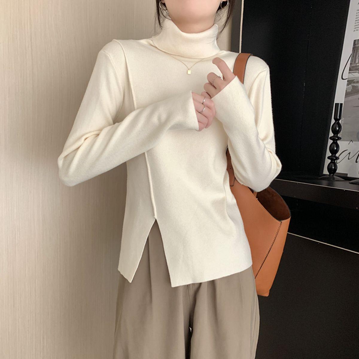 

Вязаный свитер премиум-класса, утолщенный, однотонный, с разрезами для женщин One Size абрикосовый