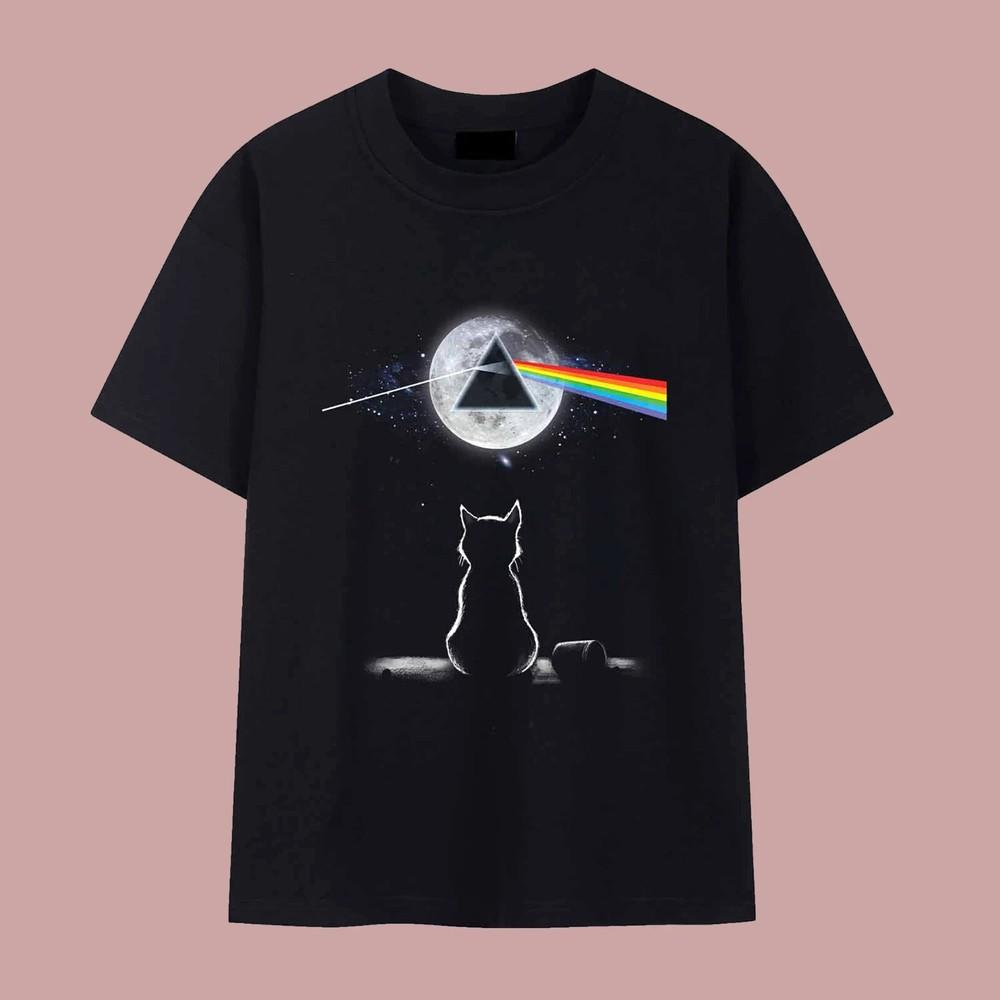 

Pink Floyd Кот Смотрит На Обратную Сторону Луны Черная Унисекс Футболка Размер S-4XL Унисекс Футболка S