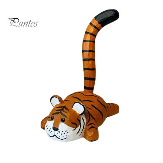 Hand Carved Basswood Stand Wooden Tiger Cat Phone Stand, Desktop Ornament, Cute Unique Healing Ornaments Animal Holder, Handmade Decor, Creative Gift