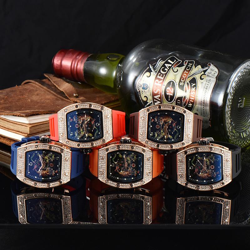 Electroplated Color Literal Quartz Watch, Versatile Trend Men's and Women's Watches, Wine Barrel-shaped Full Diamond