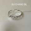 Su Chuang S925 Sterling Silver Twist Rope Ring - Personalized INS Fashion Open Adjustable Index Finger Ring for Women