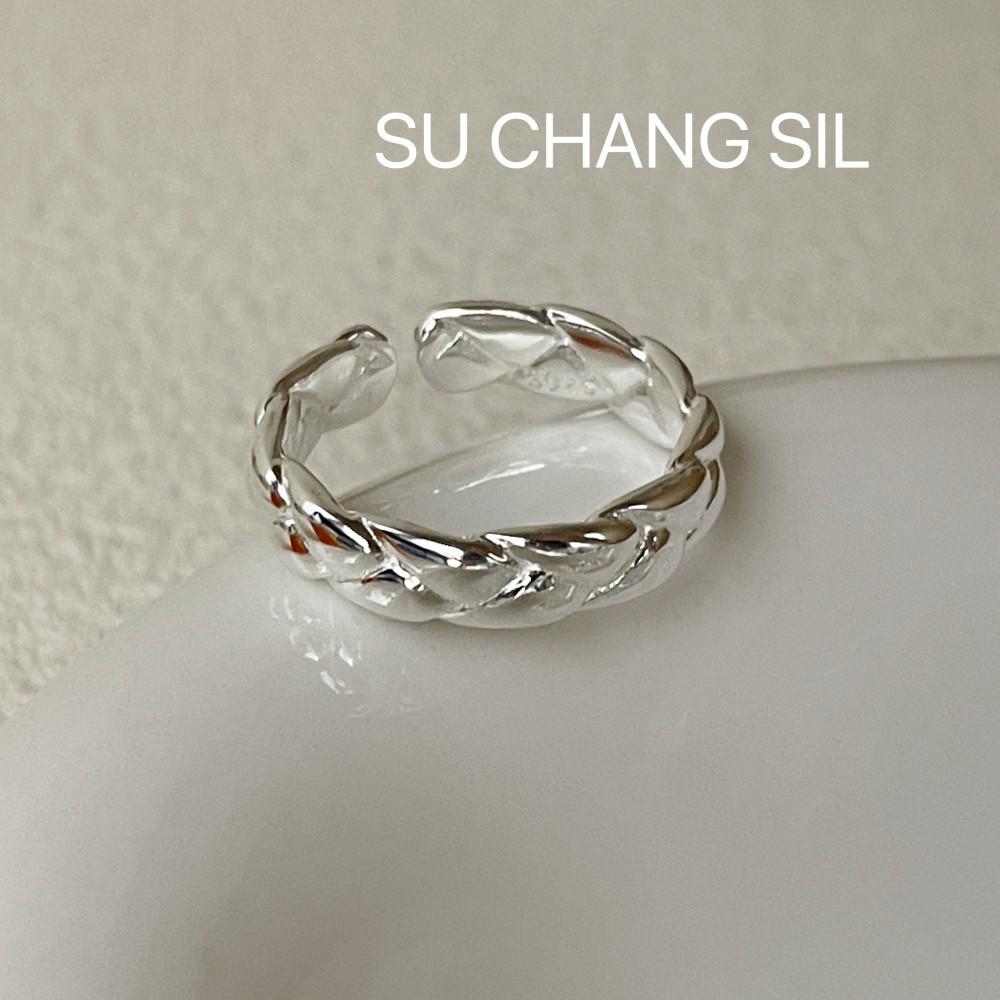 Su Chuang S925 Sterling Silver Twist Rope Ring - Personalized INS Fashion Open Adjustable Index Finger Ring for Women