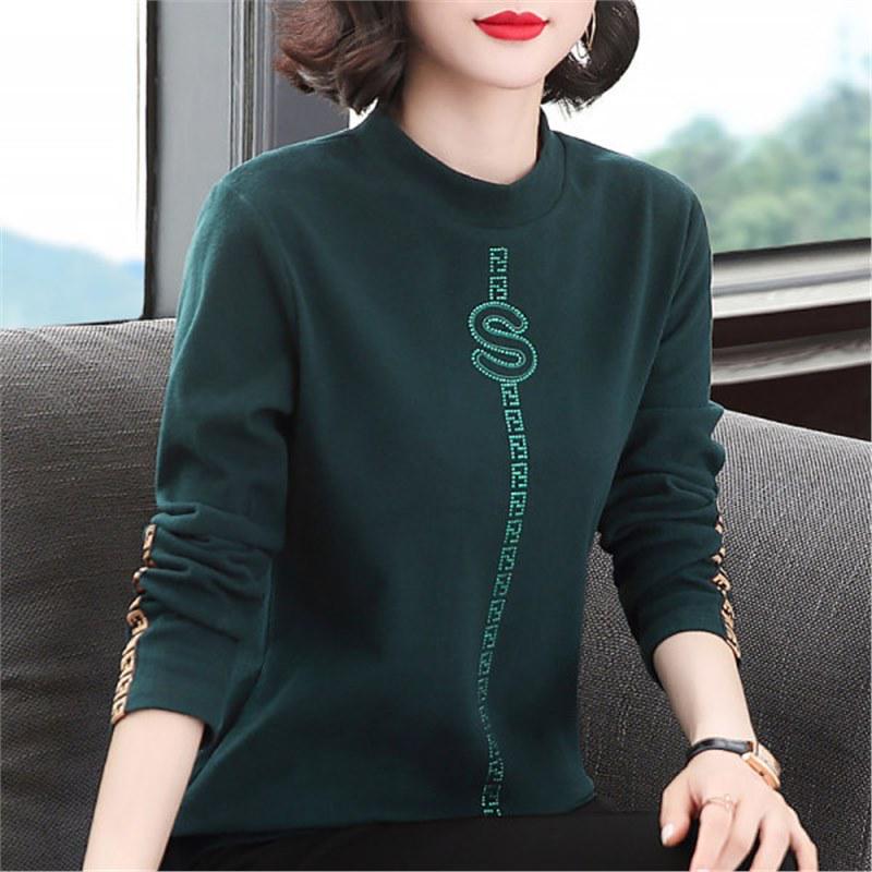 

Slimming Semi-High Neck Long Sleeve T-Shirt for Spring/Autumn 4XL королевский синий