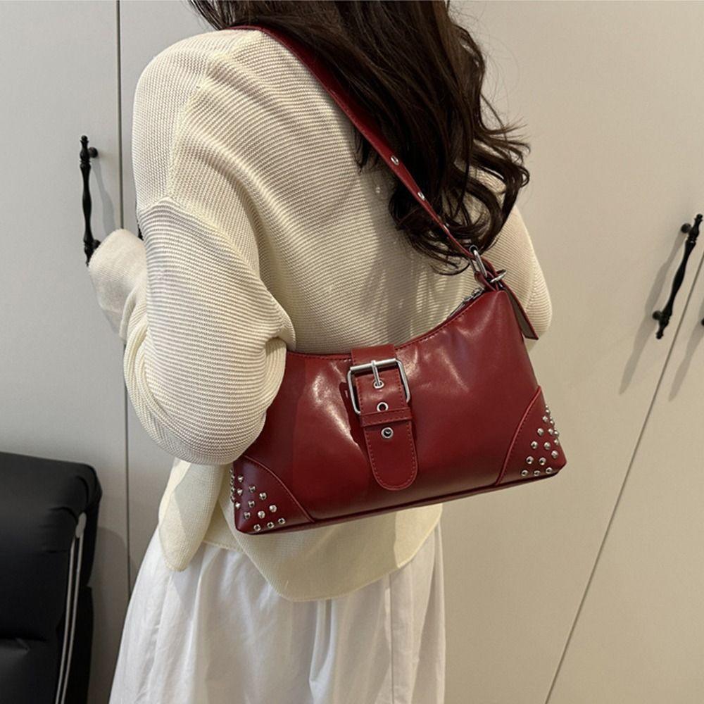 

Y2k Buckle Armpit Bag Designer Spicy Girl Handbag New Rivet Shoulder Bag Women білий