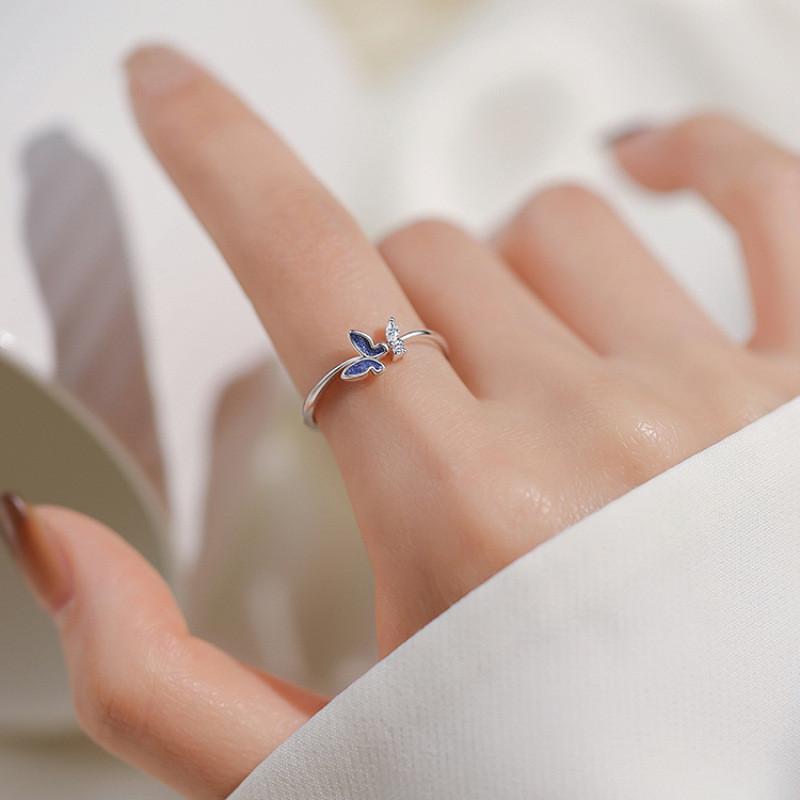 Elegant Korean Butterfly Ring For Women Adjustable Open Ring Chic Minimalist Design