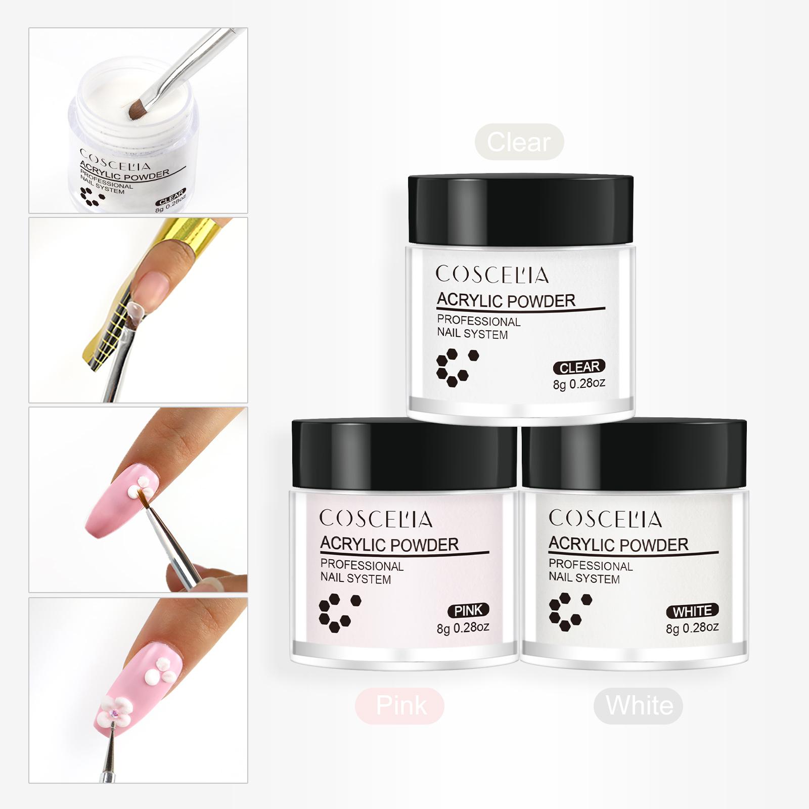 

COSCELIA Акриловая пудра для ногтей Акриловая пудра для окунания Вырезать кристаллический порошок Полимерный 3D дизайн ногтей для наращивания ногтей Наращивание ногтей Блестящая пудра для маникюра