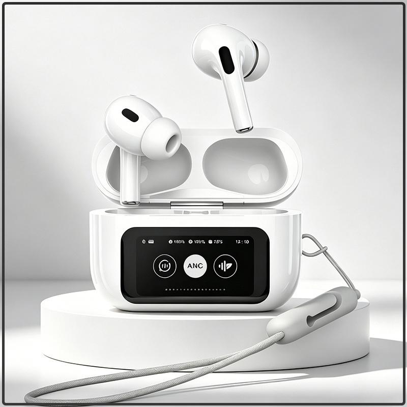 New A9 Pro Smart Screen Earbuds Active Noise Cancellation Ambient Sound Mode Touch Operate HiFi Stereo Audio Type-C Charging Wireless In-ear Earphones