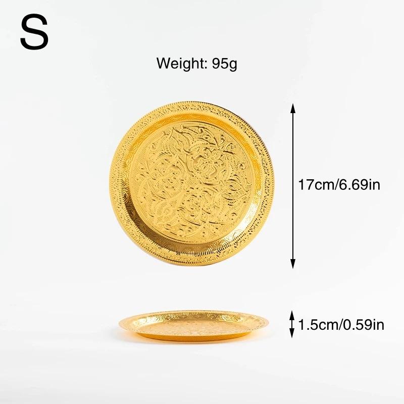 

Circle-Carved Design Metal Cake Tray With Exquisite Plate Engraving Flower Golden Food Fruit Tray For Party Wedding Decoration
