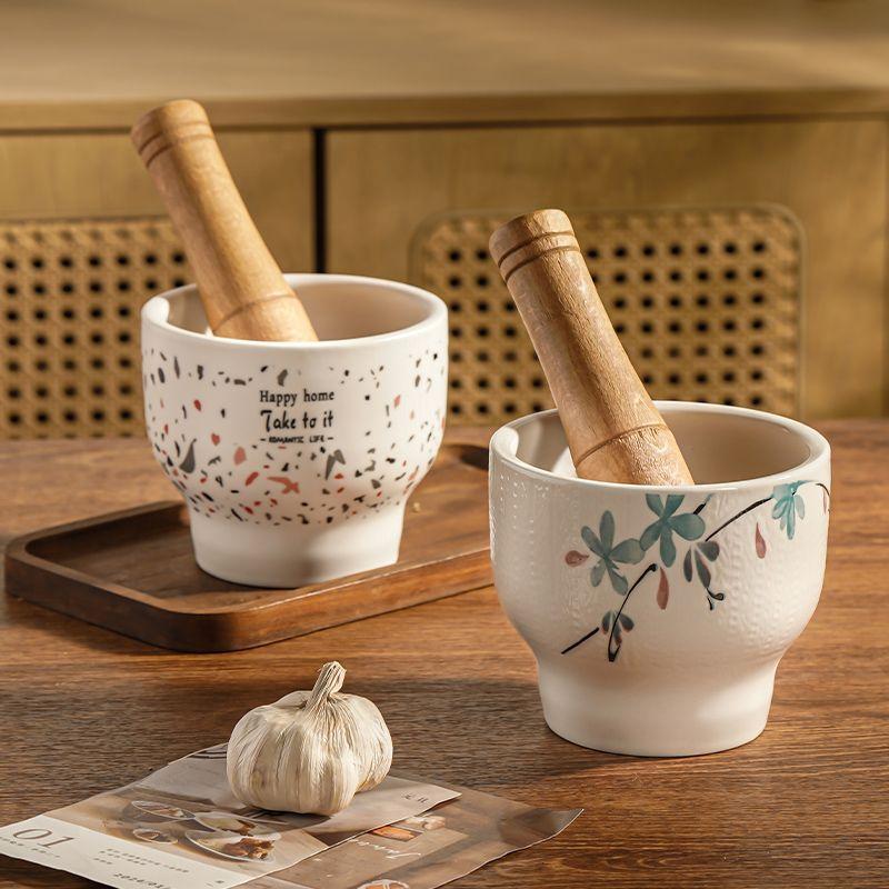 Ceramic garlic mortar garlic crusher garlic garlic masher household grinding mortar stone mortar garlic mortar manual garlic jar