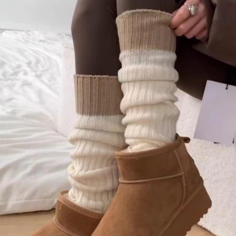 Gestrickte Socke, Frühling und Herbst Wollfarbblock-Patchwork Beinlinge, Vielseitige Wadenstrumpf-Abdeckungen, Warme Wollplüsch-Sockenabdeckungen