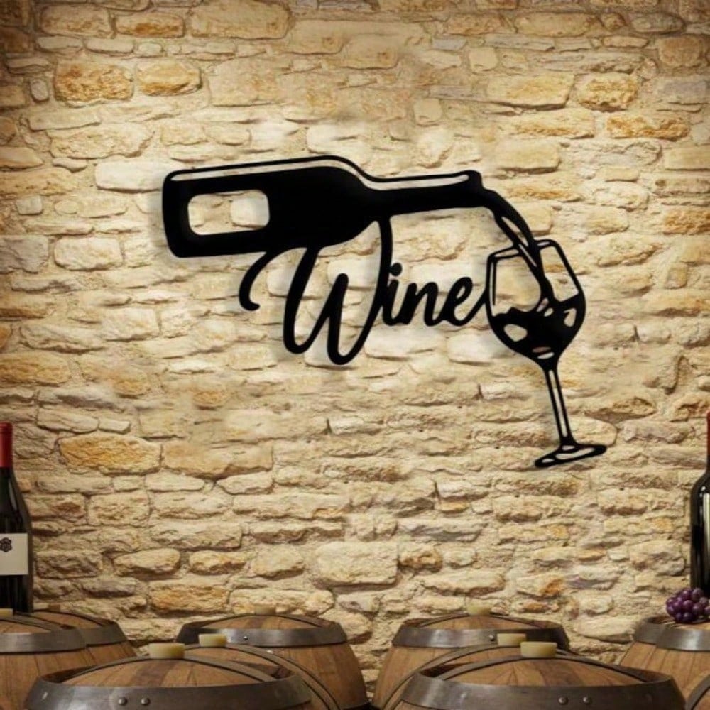 Modern Wine Metal Wall Art, Rotating Hook Bar Sign for Home Decor & Gifts