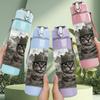 1PC Vintage Tabby Cat Photo Print 750ml Color Plastic Sports Water Bottle Leakproof Flip Straw Lid Suitable for Sports Office Home Use