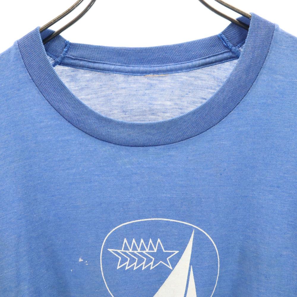 70s Short sleeve Single stitch T-shirt blue Old vintage Men's Used