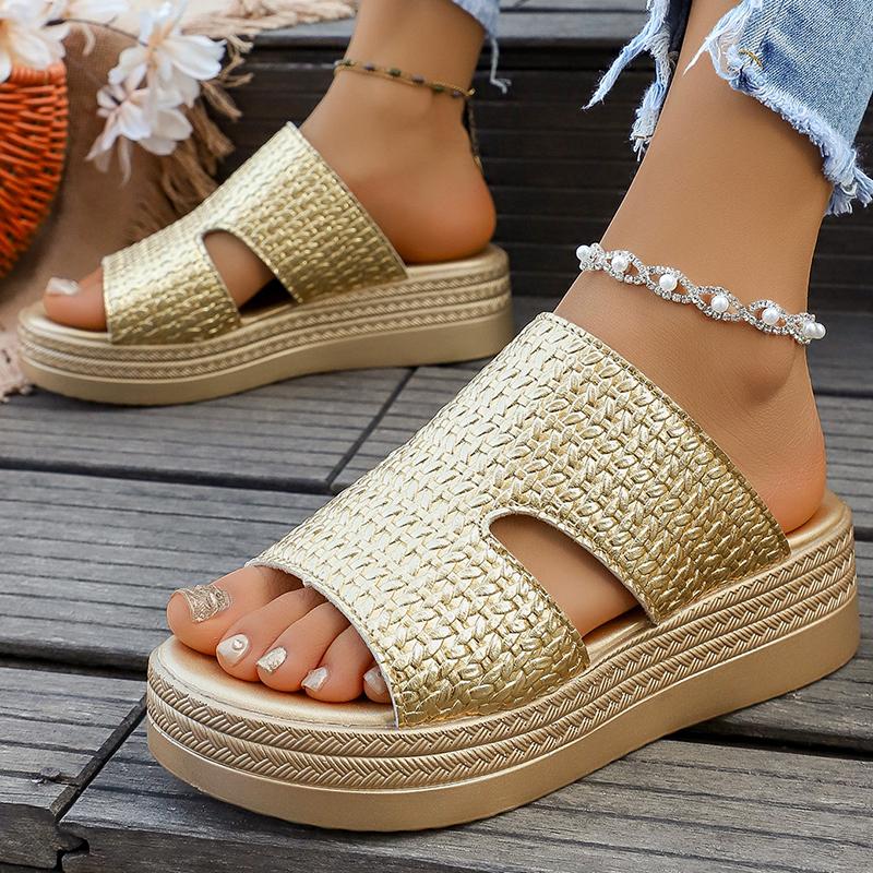 Gold Chunky Platform Sandals Women  Summer Thick Sole Wedge Heels Sandals Woman  43 Peep Toe Party Shoes